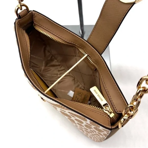 Michael Kors Carmen Small Pouchette Crossbody Bag Camel Multi - Picture 10 of 11